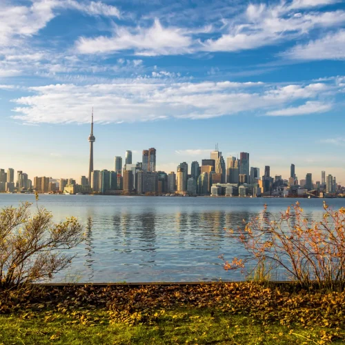 Toronto Skyline with autumn vegetation - Toronto, Ontario, Canad
